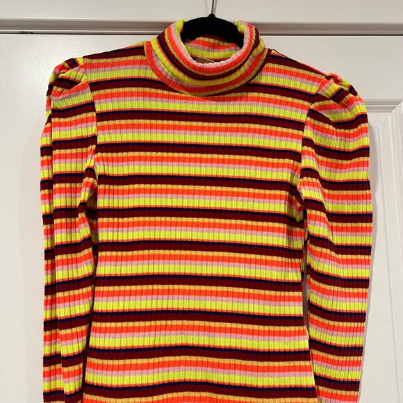 Maeve‎ by Anthropologie Women's Bright Striped Turtleneck Yellow Pink Size S - Picture 3 of 10
